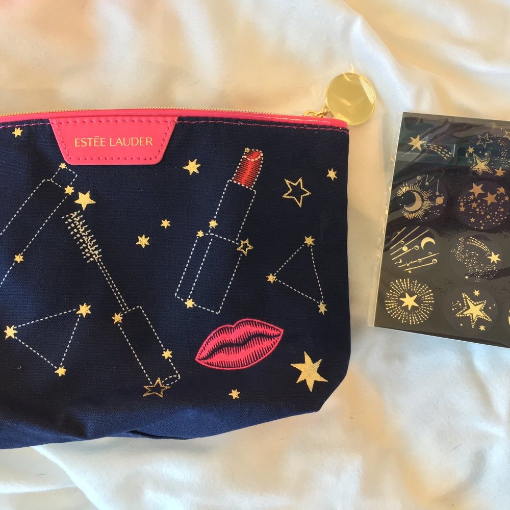 Estee Lauder Navy Pink Zodiac Cosmetic Pouch -New